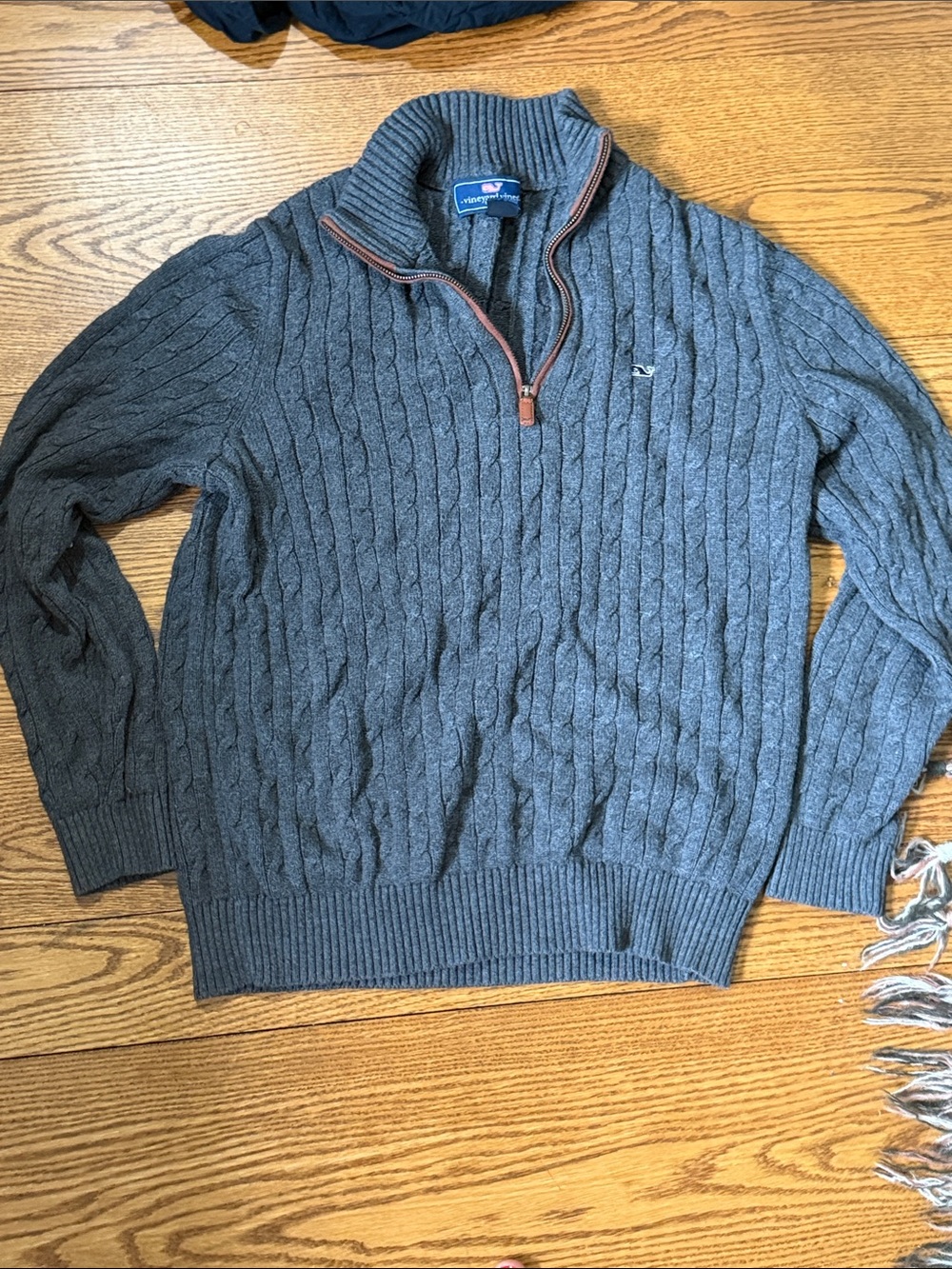 Vineyard Vines Men's Gray Cable-Knit Quarter-Zip Sweater